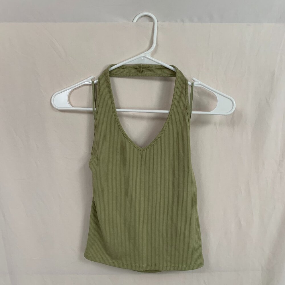 American Eagle XS Green Ribbed Knit Halter Top
